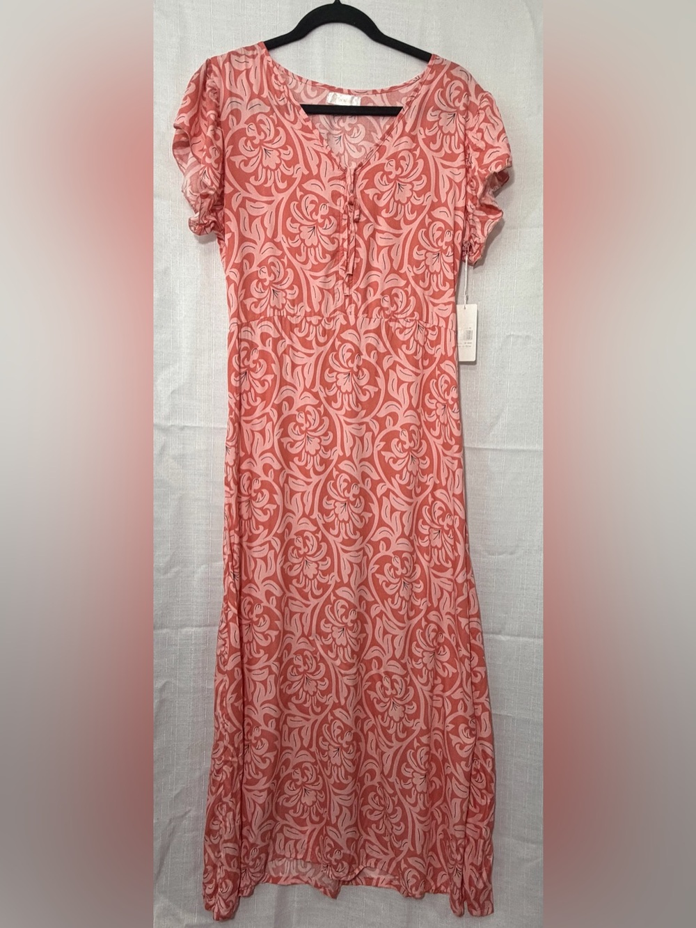 Women's Coral Pink Maxi Dress with Swirl Floral Print